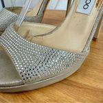 Jimmy Choo  015 Lancer Crystal Suede Strappy Heels Shimmer Silver Open Toe 37 Photo 7