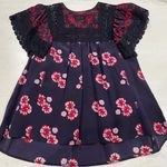 Sea New York Floral Silk top Crochet Trim Size 4 like‎ new Blue Photo 0