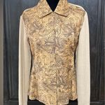 Tan cardigan sweater with faux leather animal imprint Photo 0