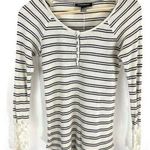 Wendy Bellissimo Black And White Striped Lace Long Sleeve Shirt Size Medium Photo 0