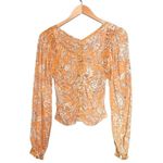 Free People NWT Shirt Say The Word Tee Long Sleeve Floral Ruched Top Size XS NEW Photo 2