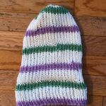 white green purple hand knit ribbed fisherman style beanie Photo 5