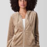 Michael Kors Sz M Tan Velour Full Zip Hoodie Jacket Sweater Pockets Photo 0