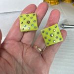 Vintage 60’s 70’s mod line green rhinestones clip style Photo 4