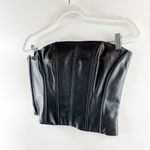 Lamarque Davina Strapless Lamb Leather Cropped Corset Tube Tank Top Black Small Photo 5