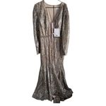 Mac Duggal Embellished Long Sleeve Plunge Neck Gown 79358 Gold Formal 16 Photo 5