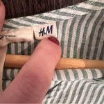 H&M  Green and White Striped V-Neck Blouse Photo 2