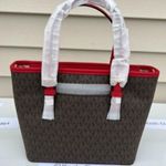 Michael Kors Flame Brown Carryall Tote JST TopZip Crossbody Bag Photo 3