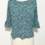 Michael Michael Kors Paisley‎ Bell Sleeve Blouse Boat Neck Green White Small Photo 0