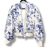 Anthropologie Floral Bomber Jacket, Size 1X, White/Blue Photo 0