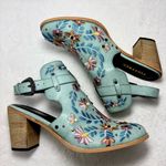 Boho Embroidered Booties Blue Vegan Chunky Block Heel Buckle Slingback Boots 11 Photo 9