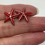 1960s Starfish Stud Earrings Red Enamel Coastal Nautical Beach Summer Jewelry Photo 5