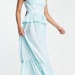 ASOS  DESIGN Tall Corset Detail Pleated Tiered Maxi Dress In Dusty Blue Size 12 Photo 0