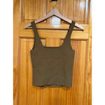 Vince Olive Ribbed Knit Tank Top XS Scoop Neck Minimalist Photo 3