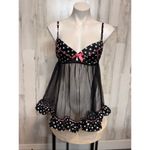 Victoria's Secret Victoria’s Secret Black Polka Dot Babydoll Lingerie with Pink Bow – Size 36C Photo 2