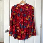 Maeve Anthropologie Printed Pintucked Blouse Red Multicolor Floral Size M Photo 5