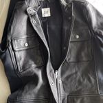 Gap Vintage Women's Blue Leather Jacket Sz XS Military Zip Buttoned Utility Navy Photo 12