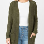 None Green knit sweater cardigan with pockets size medium/large Photo 0