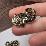 Lilly Pulitzer  Wild Cat Black Enamel Gold Tone Large Stud Pierced Earrings Photo 7