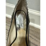 Michael Kors  ELLA PEEP Toe Black White‎ Silver Studded Leather Heel Shoe Sz 9 Photo 7