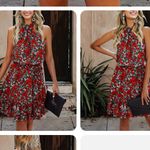 BTFBM Women Floral Dresses Casual Summer Sleeveless Halter Neck Ruffle Belt Boho Size L Photo 1
