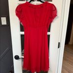 Free People  *Rare* Red Ruffled V-Neck 100% Silk Mini Dress Size 4 Photo 5