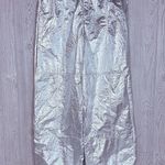 ZARA  Shiny Metallic Silver Parachute Mid Rise Pants Trousers futuristic foil med Photo 7