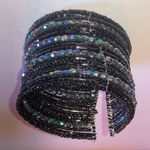Black AB Rainbow Coated Seed Bead Beaded Boho Wide Cuff Bracelet Photo 0