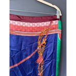 Navy with Green and Red Silk Scarf with Chain and Tassel Print Blue Photo 2