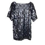 Free People Grey Metallic Shimmery Sequin Mini Dress Sheer Oversized Photo 4