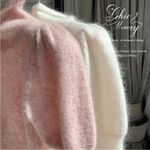 Cream Ivory Japanese Turtleneck Puffy Sleeves Knitted Sweater Blouse Shirt Top Photo 3