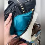 Coach  Hampton Zip Tote Bag F10695 Black Nylon Turquoise Trim Photo 7