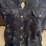 Eddie Bauer Navy Blue with Flower Print See Through Tank Blouse Size Large Photo 1