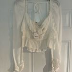 Free People NWT Chloe Long Puff Sleeve White Smocked Top M Photo 7