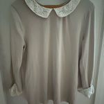 Garnet Hill  size medium jersey knit lace collar long sleeve top. Photo 0