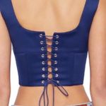 Danielle Guizio Navy Satin Lace-Up Bustier Top Photo 1