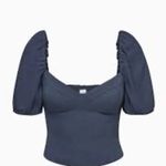 Wilfred Aritzia Navy Puff Sleeve Cropped Top Size Small Photo 2