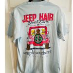 Simply Southern  Womens T Shirt Light Blue Jeep Hair Don't Care Dogs Graphic M Photo 1