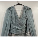 Mac Duggal  67886 Blue Illusion Puff Sleeve Pleated Bodice Embellished Gown 14 Photo 4