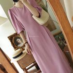 Puff Sleeve French Style Elegant Midi Dress Purple Size L Photo 0