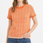 Madewell  Ringer Sweater Tee Orange Stripe Ribbed Stretch Shirt Medium Photo 0