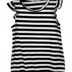 White Birch  Black White Strip Sleeveless Ruffle Tank Medium Photo 0