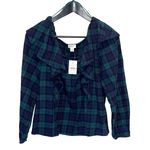 J. Crew Blackwatch Blue Green Flannel Squareneck Ruffle Top Size Small NWT Photo 1