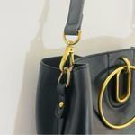 Nine West Soft Leather Black Handbag w Large Brass Gold Handles & Optional Strap Photo 8