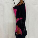 SAU Crochet Knit Sleeveless Halter Open Back One Piece Swimsuit Black Multi S Photo 3