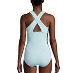 Lands' End  Blue 1/2 Zip Front Athletic Cross Back One Piece Swimsuit Size 12 Photo 1
