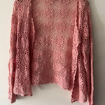 Newport News Vintage 1990’s Adorable Pink Crochet Flower Button Cardigan Sweater Photo 0