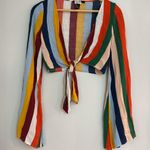 Forever 21 MOVING SALE Cropped Multicolor Striped Flare Bell Sleeve Front Tie Top Photo 0