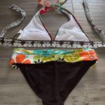 La Blanca  Brown & Colorful Tropical Floral Triangle Halter Bikini Swimsuit 6/8 Photo 2