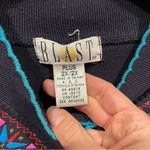 Funky 80’s oversized textured double v scallop neck sweatshirt top geometric Blue Size 2X Photo 2